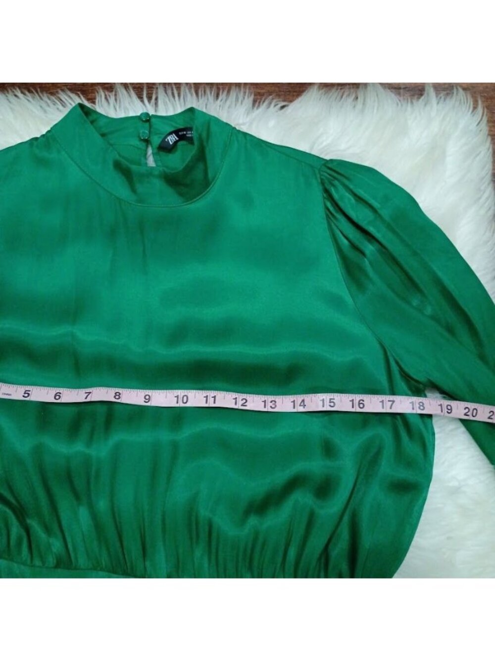 Zara Womens Green Satin Mini Dress M Long Sleeve Waist-Tie Wrap Design - Picture 5 of 10